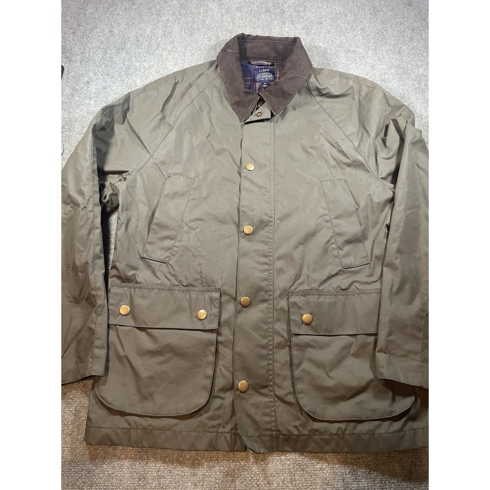 J Crew Jacket MensM Green Waxed Twill Corduroy Collar Lined Snap Field